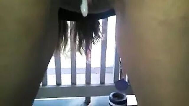 Creampie dripping on balcony