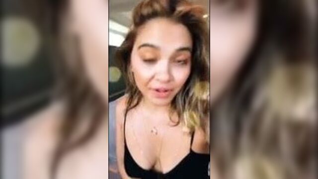 Stella Hudgens cleavage in selfie vid